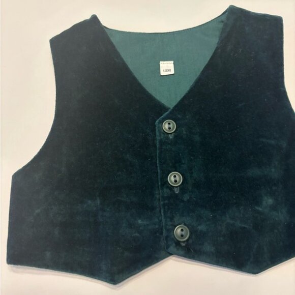 PETIT AMI OVERALLS 12 MONTHS DK GREEN COTTON WITH VELVETEEN VEST & WHITE SHIRT - Picture 2 of 7